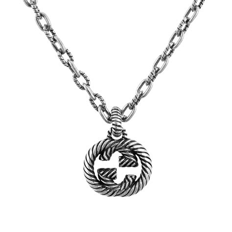 gucci interlocking g small logo necklace silver|gucci interlocking g silver pendant.